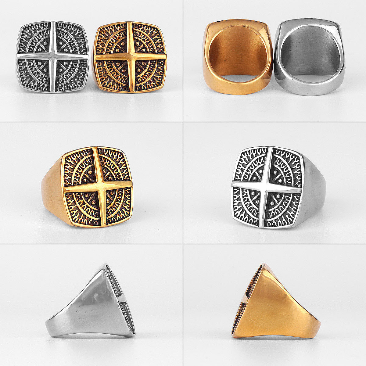 Ancient Compass | 14k Gold Over Stainless Steel Men's Street Wear Unique Ring