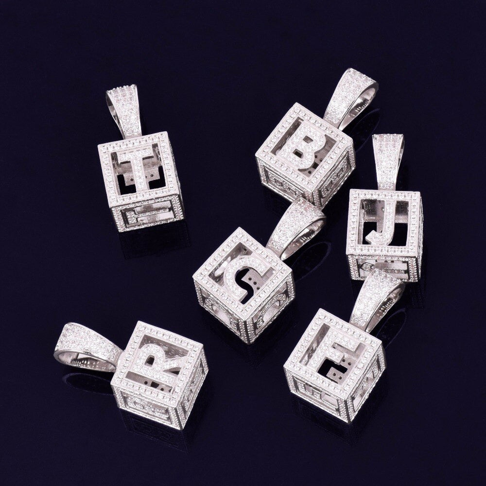 Baby Block | Gold Silver Square VVS Diamond CZ Initial Letter Hip Hop Pendant