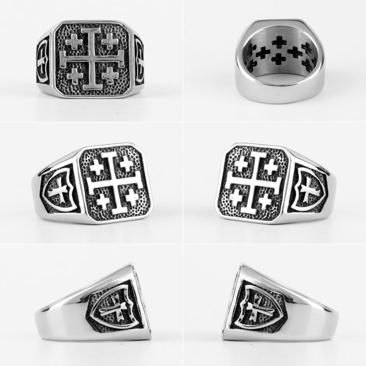 Jerusalem | No Fade Stainless Steel Spiritual Retro Protection Cross Men's Ring