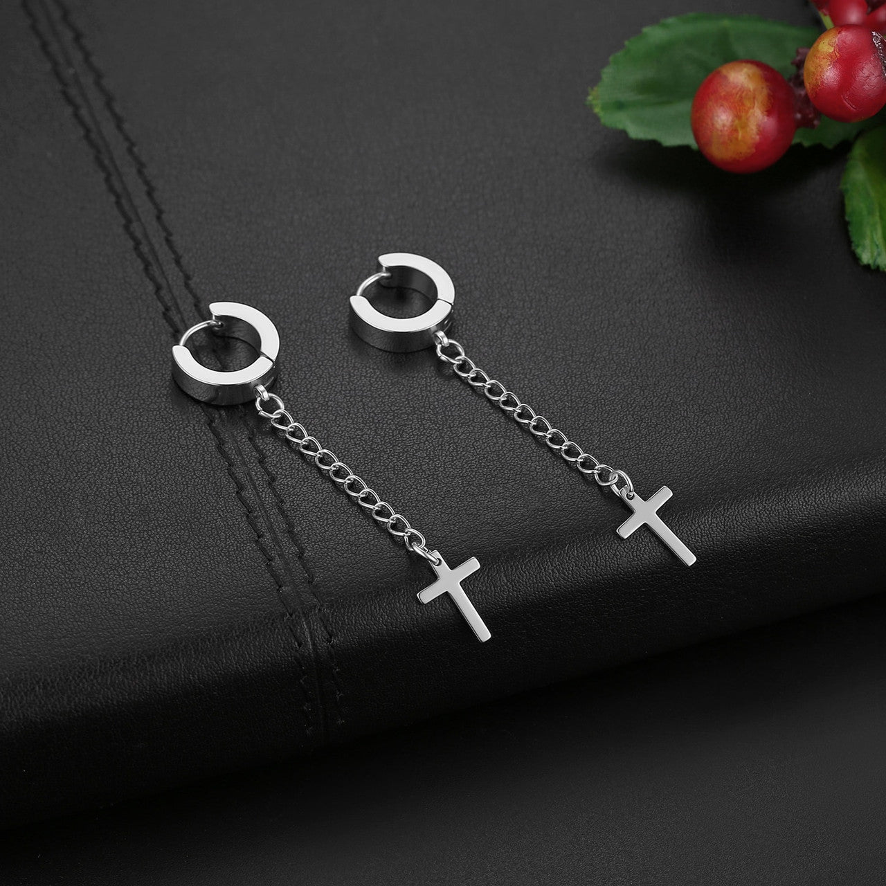 Stainless Steel Huggie Style Cross Star Clip Street Wear Earrings
