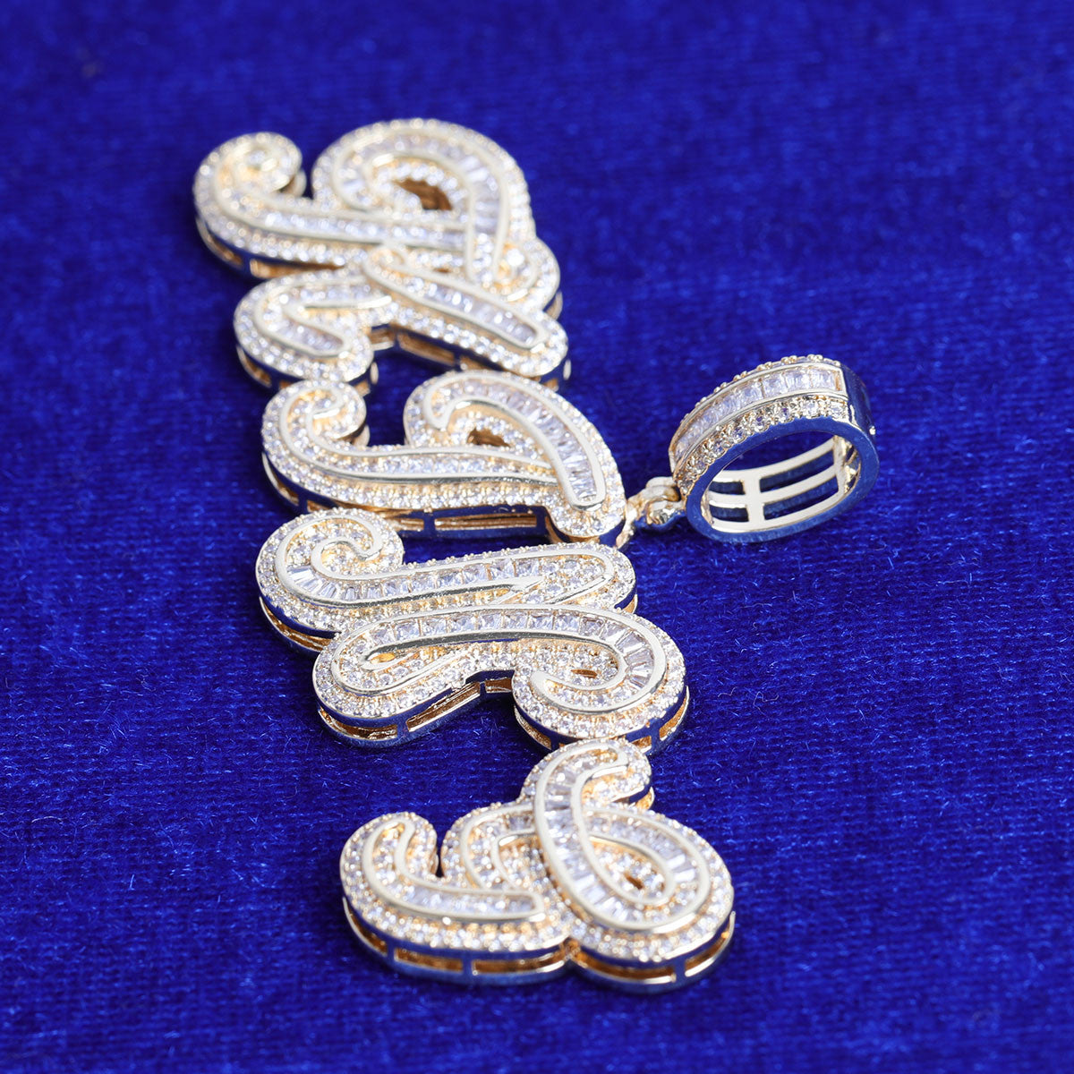 Frosted Script | Hip Hop VVS Diamond CZ Baguette Stone Custom Made Pendant