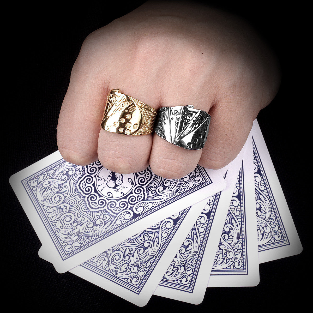 Straight Flush | 316L No Fade Stainless Steel Poker Hand Hip Hop Rings
