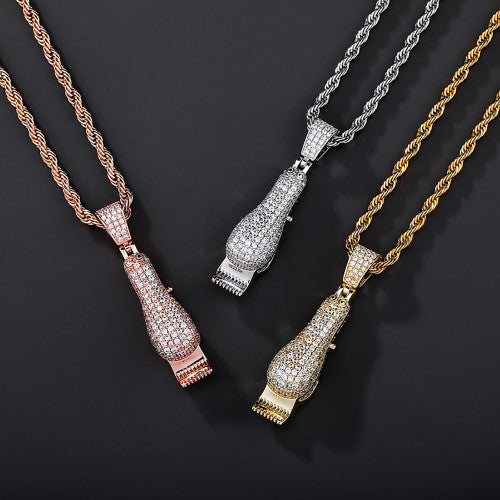 Flooded Ice True Micro Pave Barber Clippers Trimmers Hip Hop Pendant Chain Necklace