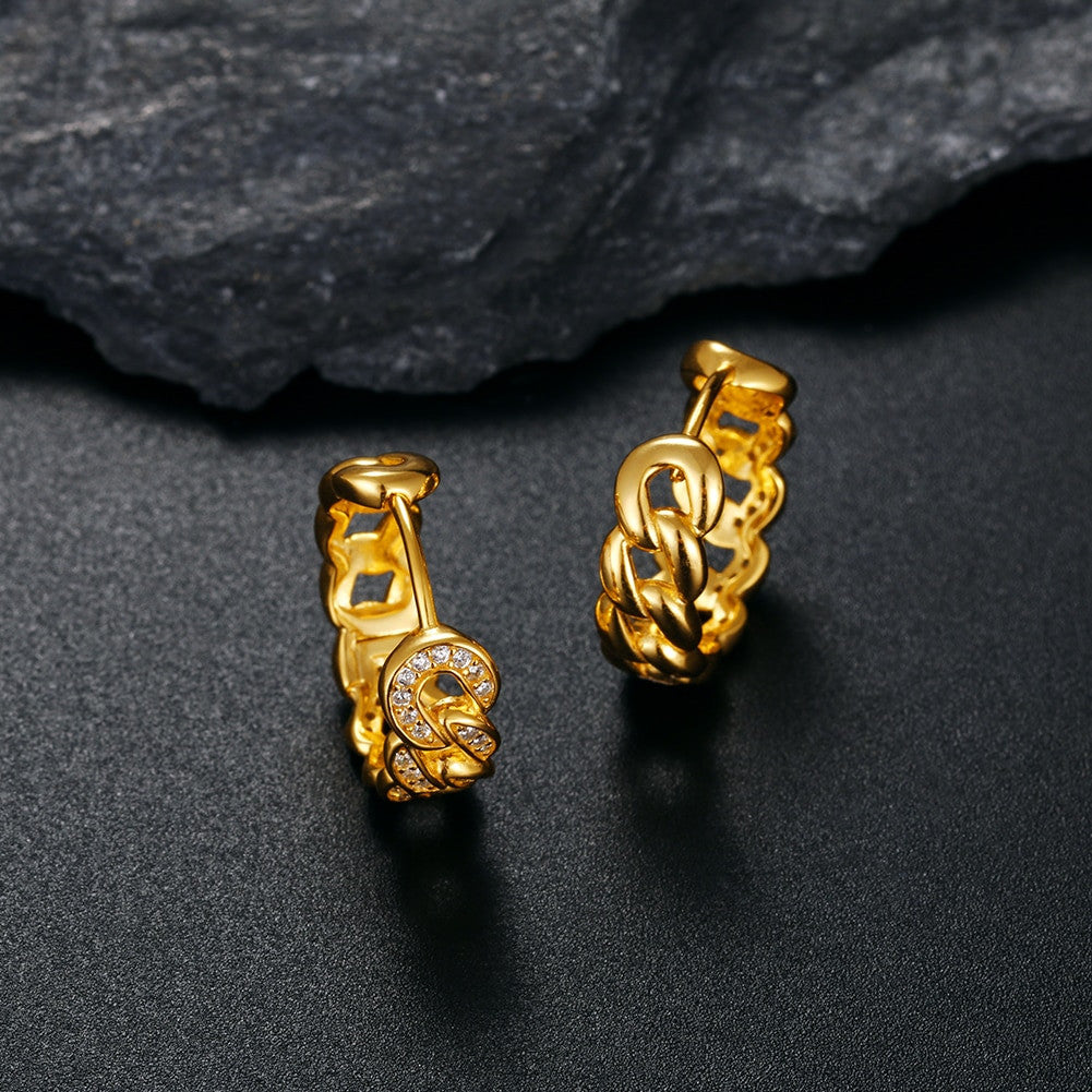 925 Solid Silver Iced Hip Hop Cuban Link Earrings