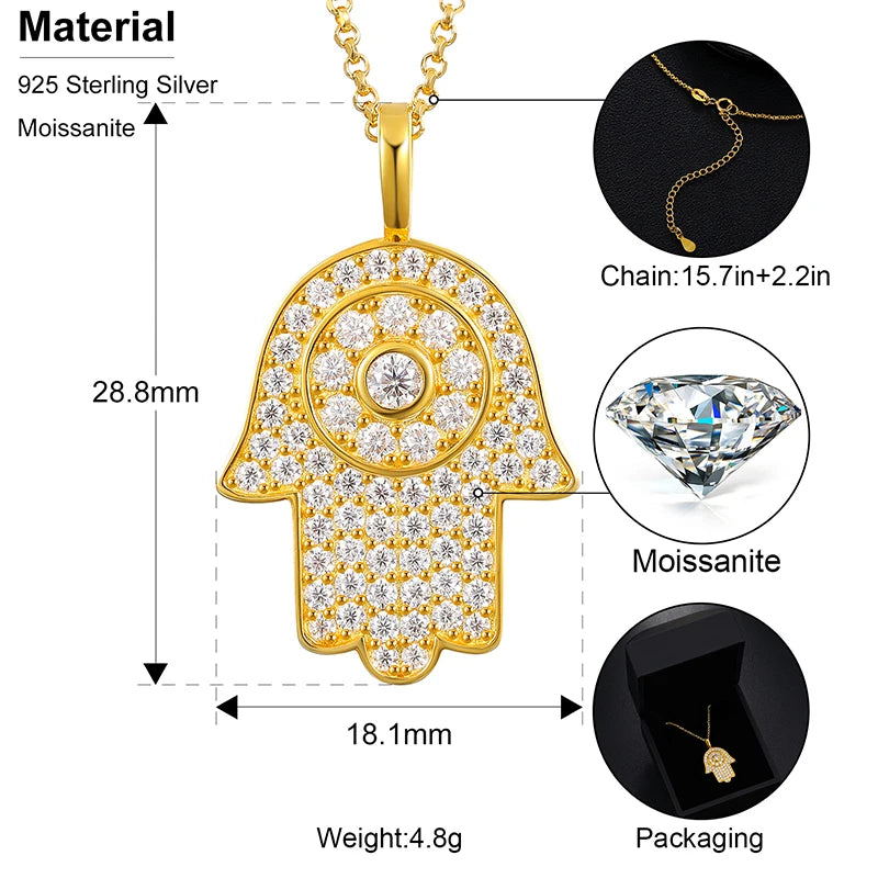 Spiritual Hamsa III | Genuine VVS Moissanite Diamond Hamsa Hand Solid Sterling Silver Hip Hop Chain