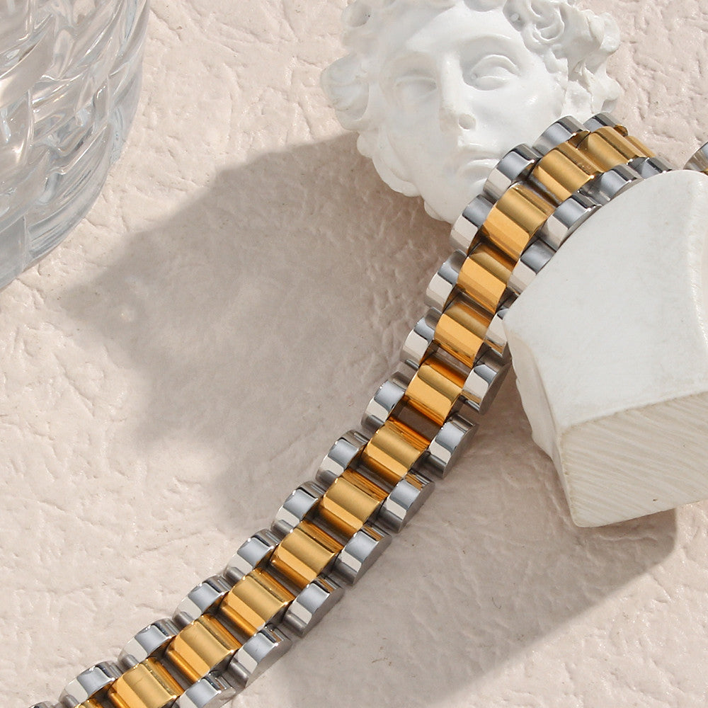 18k Gold Over Stainless Steel Clasp Wristband Wrap Bracelet