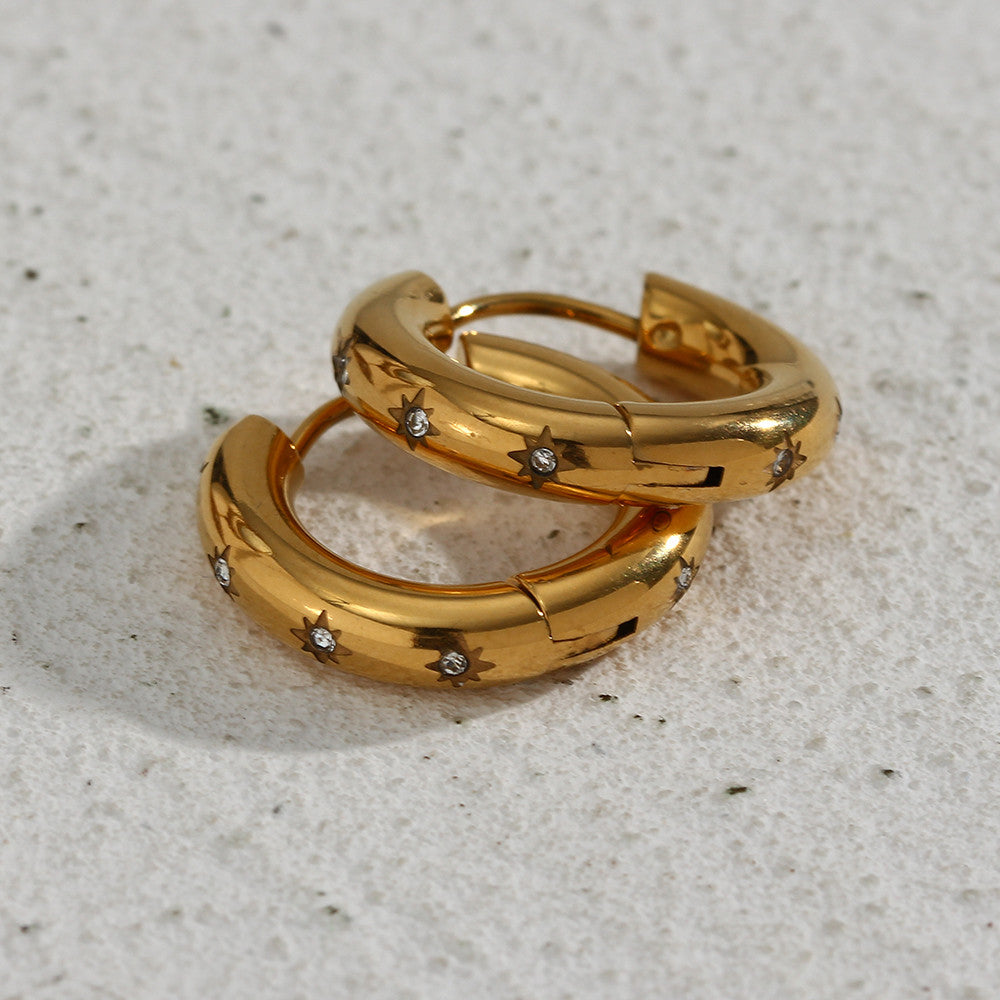 18k Gold Stainless 5A CZ Steel Waterproof Non Tarnished Thick Hoop Earrings