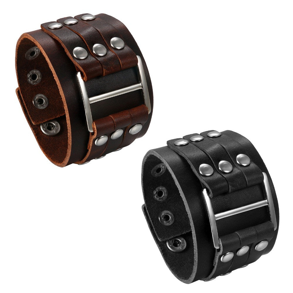 Mens Riveted Buckle Thick Pharaoh Style Leather Cuff Bracelets