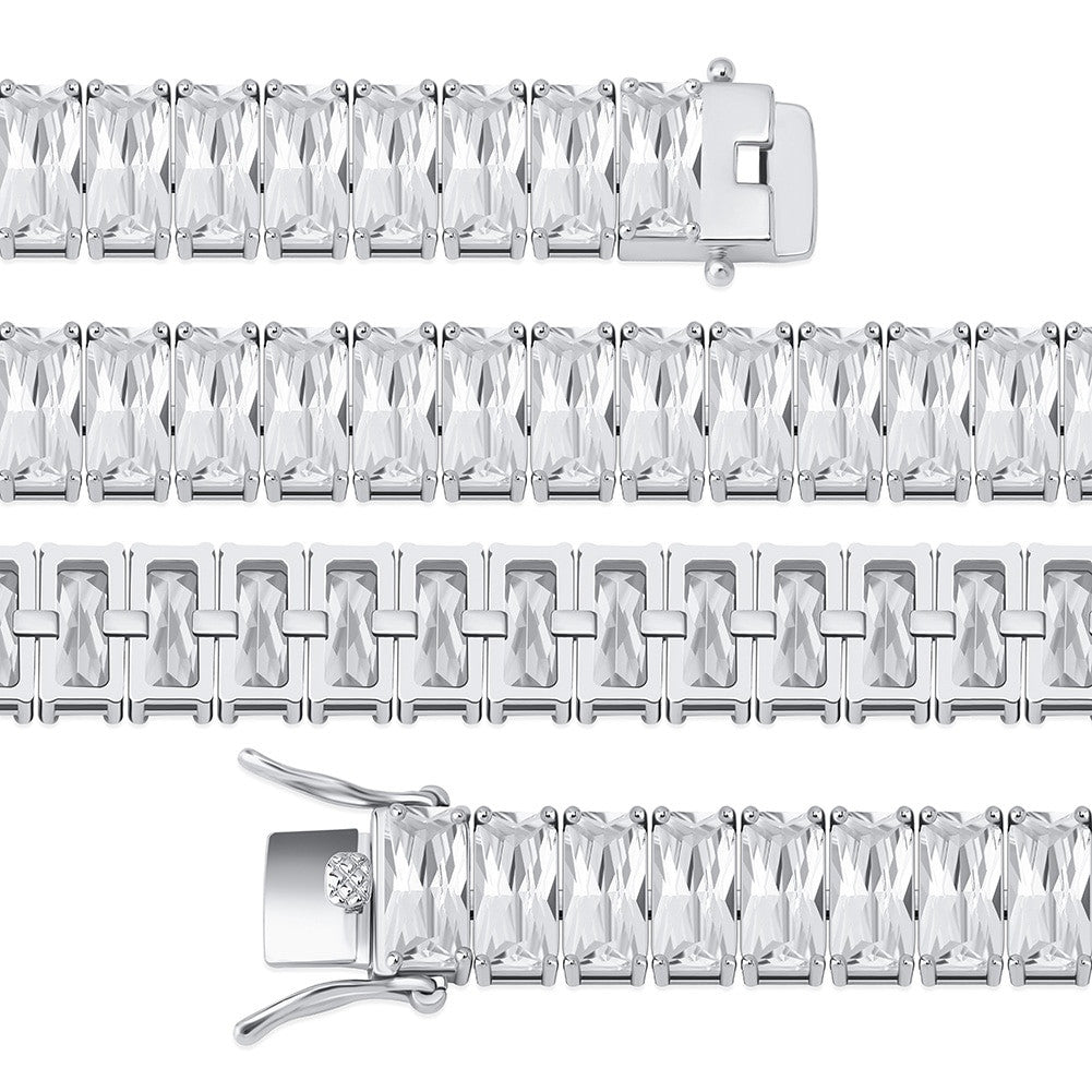 Pink Ice 10mm 14k Gold 925 Silver Baguette Chain Necklace