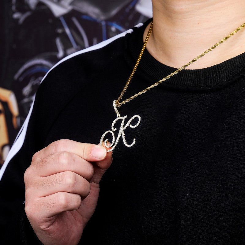 Cursive Ice | Style A-Z Cursive Letter VVS Diamond CZ Initial Name Pendant Necklace