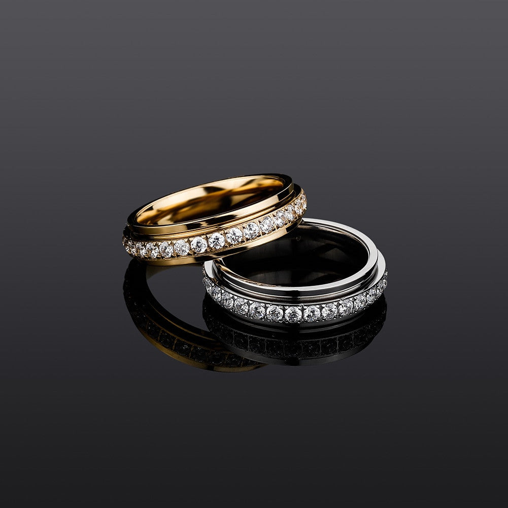 Flooded Ice Rotatable 14k Gold over Stainless Steel Casual Street Wear Rings