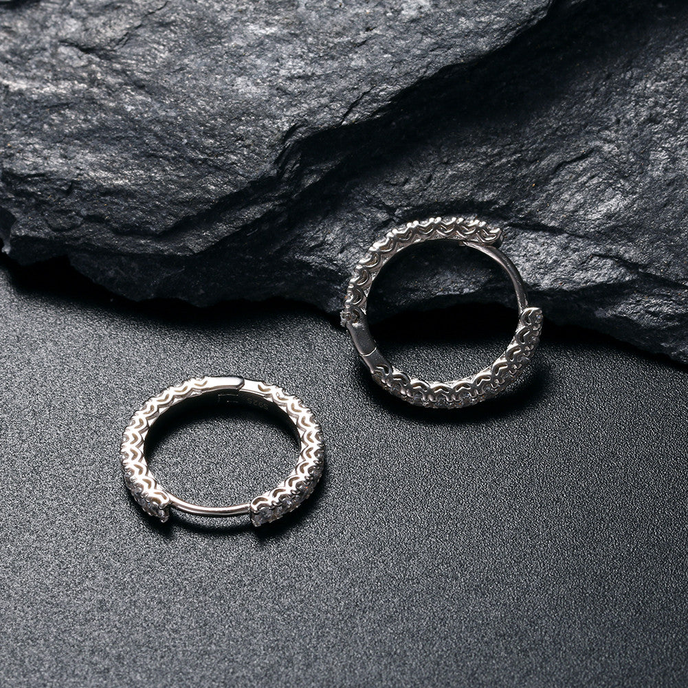 Hoop Classic | 925 Sterling Silver Prong Set Round Stud VVS Diamond CZ Hoop Earrings