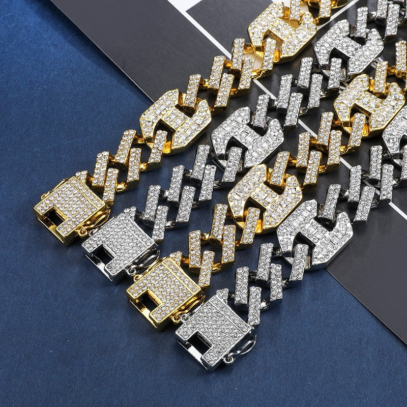 17mm 18k Gold .925 Silver Designer Princes Cut Flooded Ice Cuban Link Bracelet Chain Jewelry Set