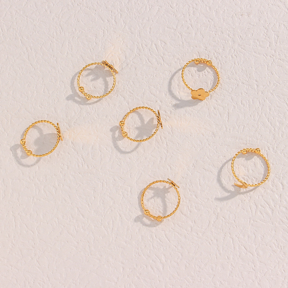 18k Gold Waterproof Stainless Steel Fine Polished Moon Star Heart Flower Adjustable Rings