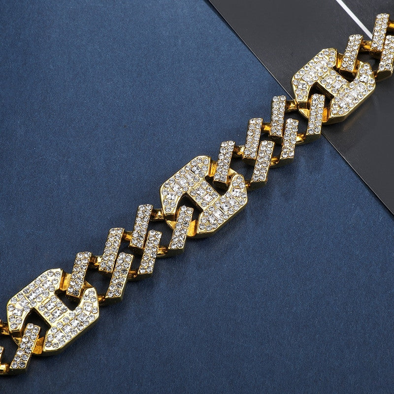 17mm 18k Gold .925 Silver Designer Princes Cut Flooded Ice Cuban Link Bracelet Chain Jewelry Set