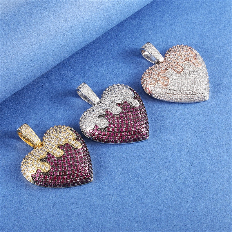 Flooded Ice Covered Heart Solid Back Hip Hop Pendant Chain Necklace