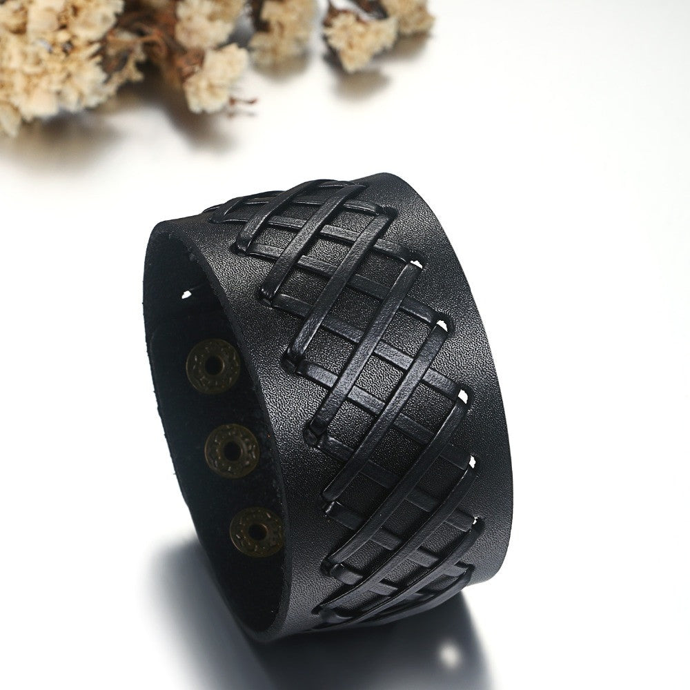 Mens Wide Cuff Pharaoh Fashion Spike Rivet Adjustable Leather Wristband Bracelets