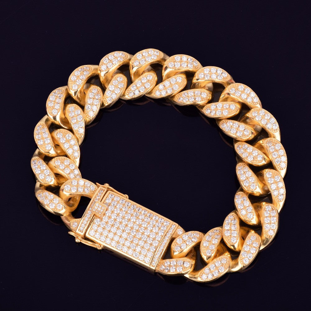 Solid 925 Sterling Silver 14k Hand Set AAA Lab Diamond Stone Miami Cuban Link Bracelet