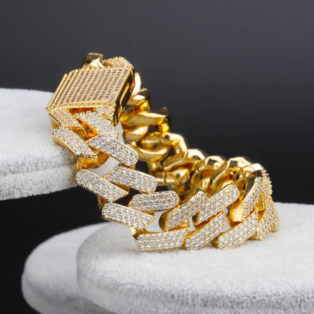 True Micro Paved Flooded Ice Big Box Clasp 20mm  Miami Cuban Link Hip Hop Bracelets