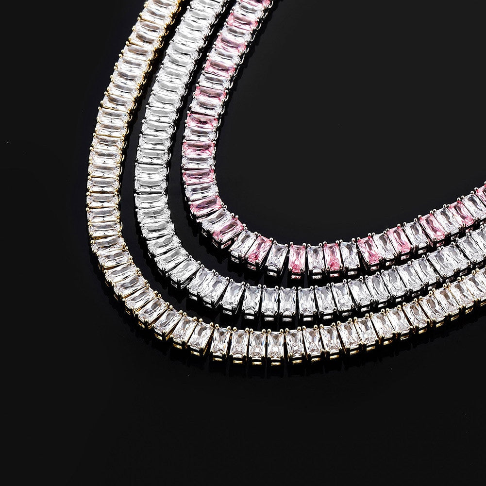  Flooded Ice All Baguette 8mm Hip Hop 14k Gold 925 Silver Bling Chain Necklace