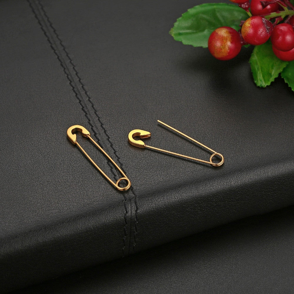 Punk Rock Unique Design Gold Silver Rainbow Color Stainless Steel Saftey Pin Earrings