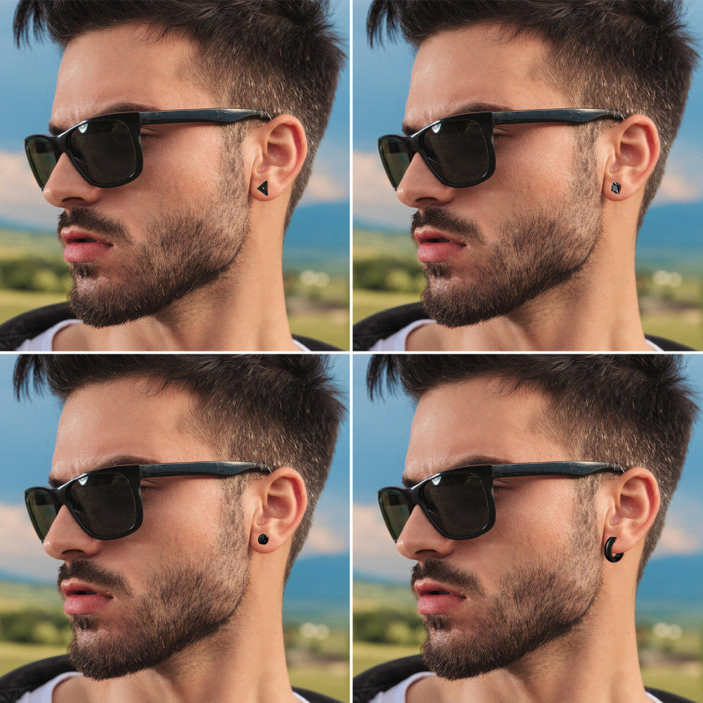 Black No Fade Stainless Steel 15 Pairs Stud Piercing Stud Hoop Dangling Earrings