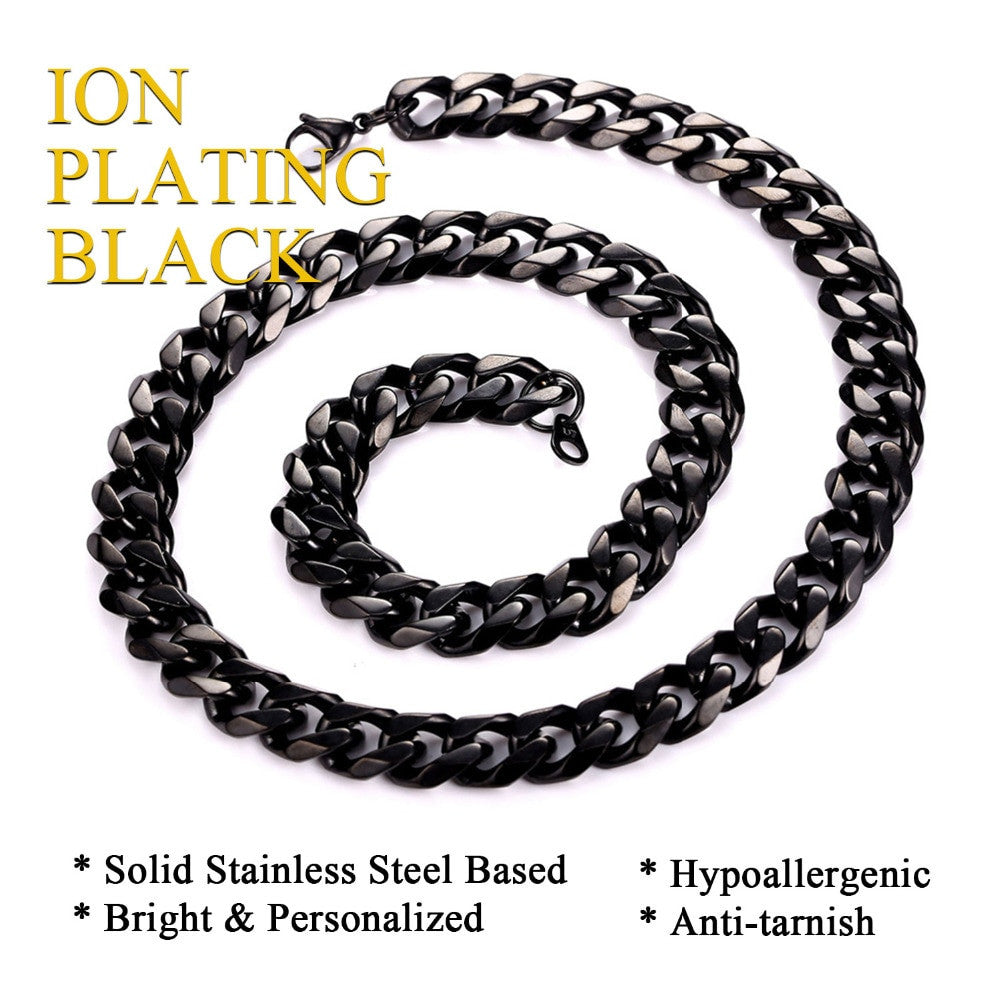 Classic Gold Silver Black Stainless Steel Miami Cuban Link Chain Necklace