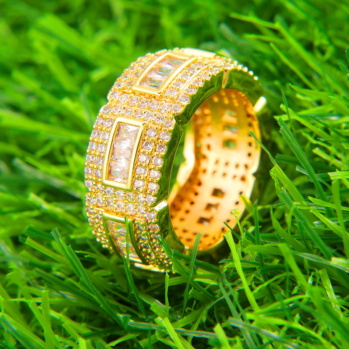 Ice King | Mens 24k 925 Silver Rose Gold Thick Baguette Blinged Out Rings