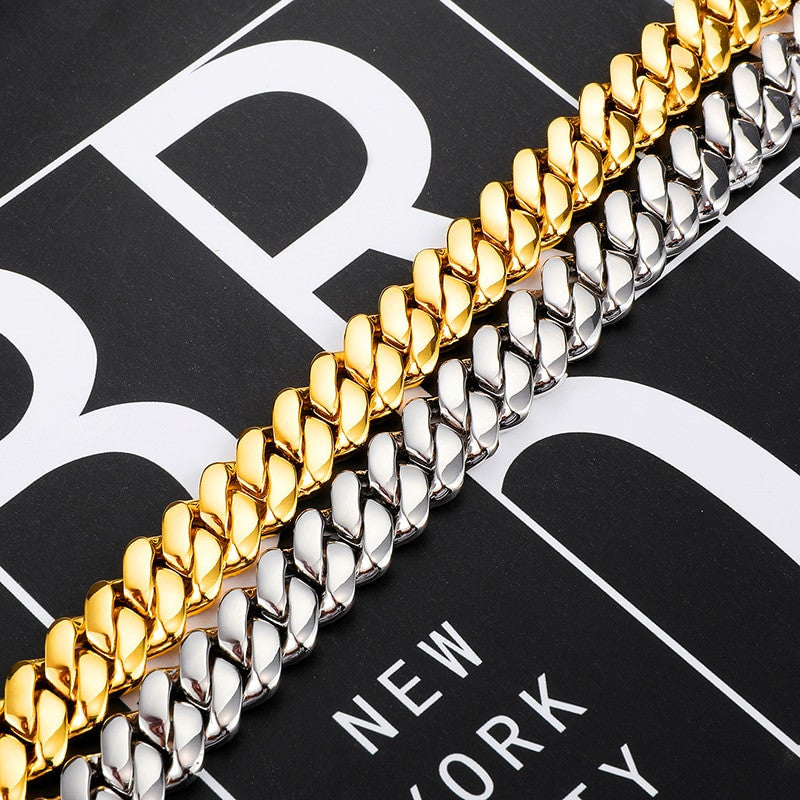 18k Gold AAA Micro Pave 4 Prong Box Clasp Miami Cuban Tight Link Chain Necklace