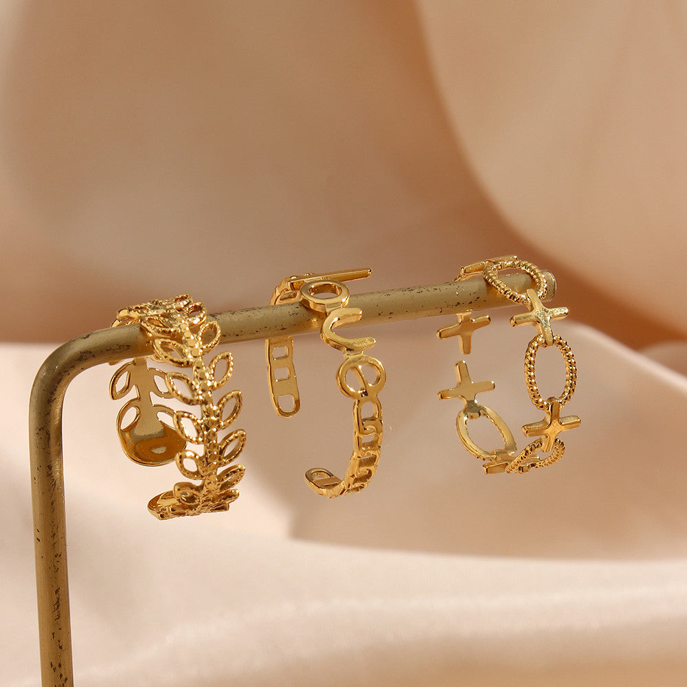 18k Gold Bohemian Elegant French Flower Stainless Steel Waterproof Rings