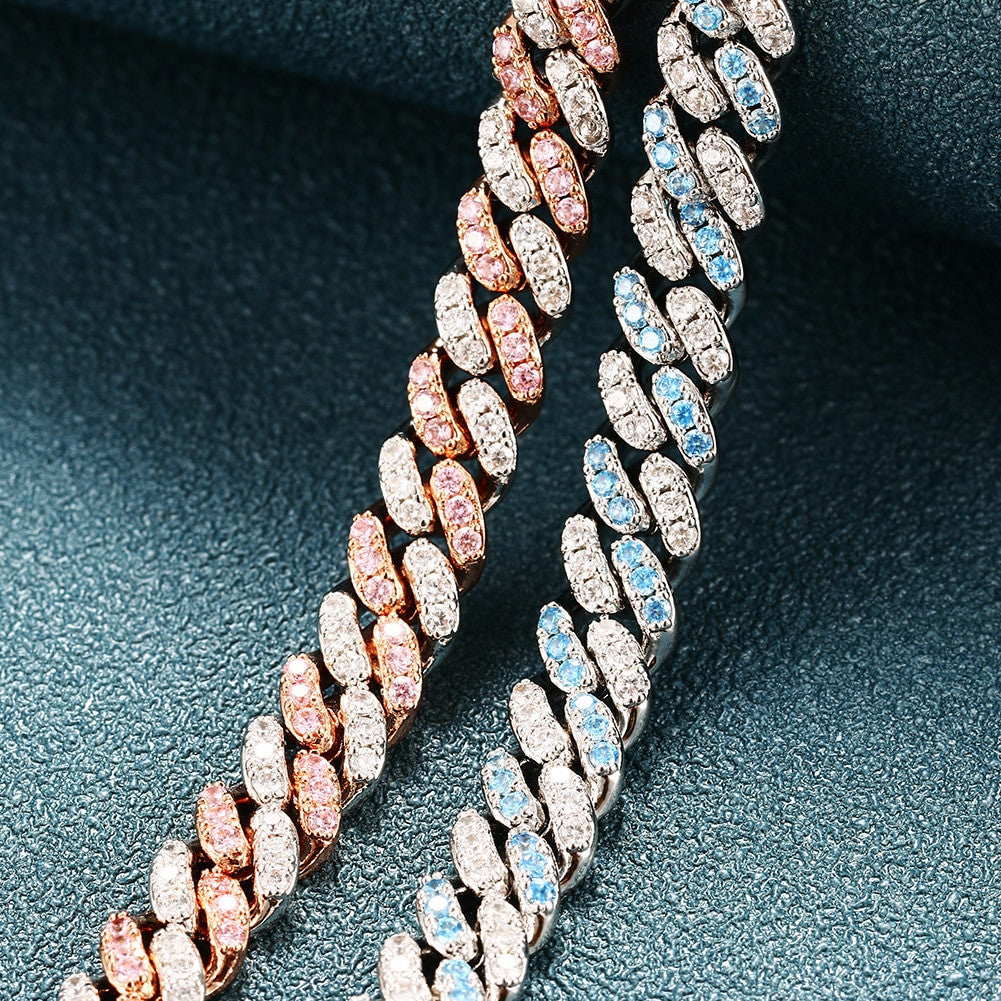 Mens 8mm Prong Set Blue Ice Miami Cuban Link Hip Hop Chain Necklaces