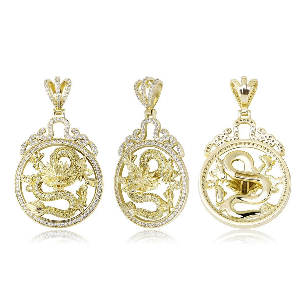 925 Silver Rose Gold 14k Chinese Style Hip Hop Fashion Dragon Pendant Chain Necklace