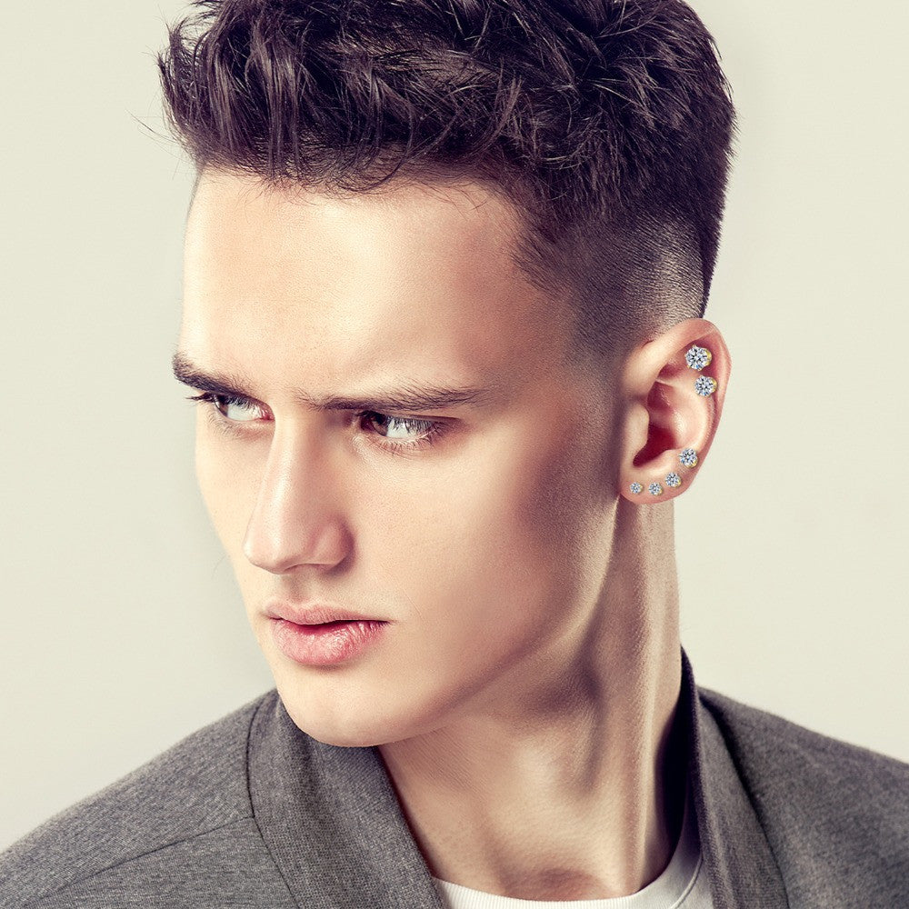 Mens Womens 6 Pair No Fade Stainless Steel 3A CZ Stone 3mm -8mm Bling Bling Earrings