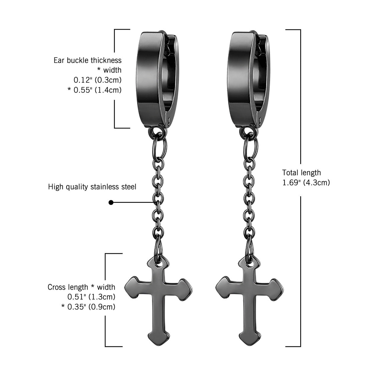 Stainless Steel Goth Cross Dangling Casual Street Wear Earrings