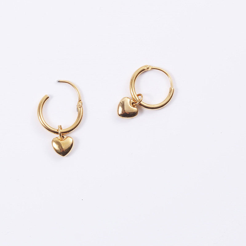 Heart Charm | 18k Gold over No Fade Stainless Steel Heart Huggie Earrings