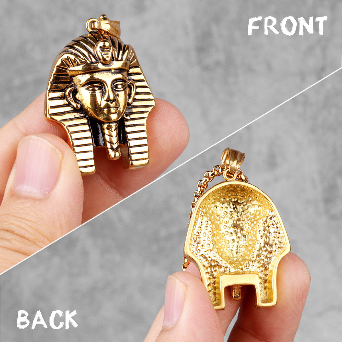 Mens 14k Gold Ancient African Egyptian Pharaoh Hip Hop Pendant Chain Necklace