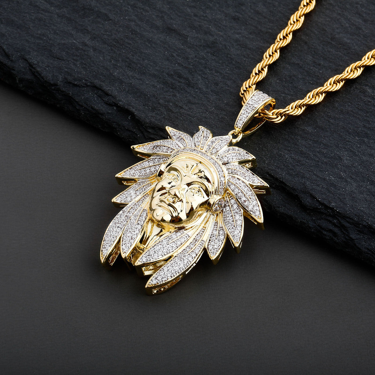 Bling Bling AAA Micro Pave The Chief Flooded Ice Hip Hop Pendant Chain Necklace