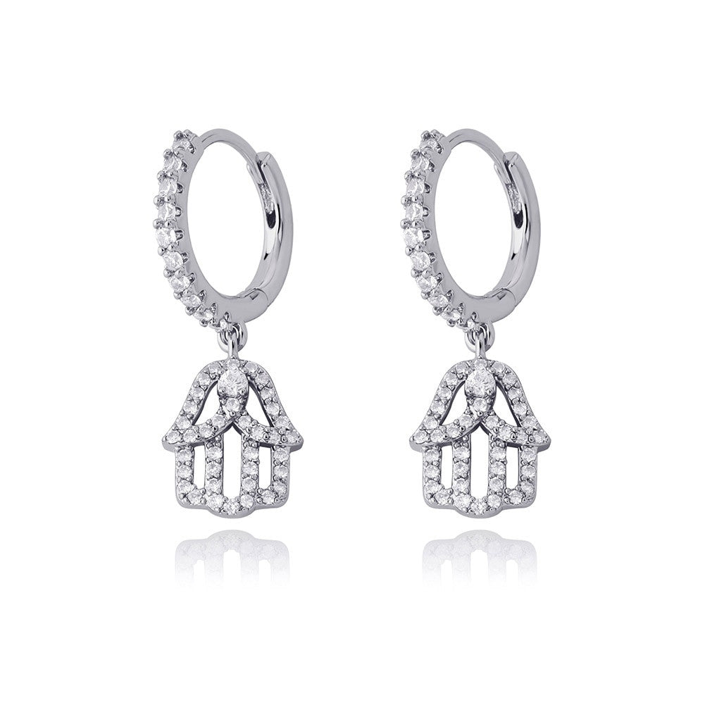 14k Rose Gold 925 Silver Hamsa Hand Street Wear Hip Hop Huggie Hoop Style Earrings