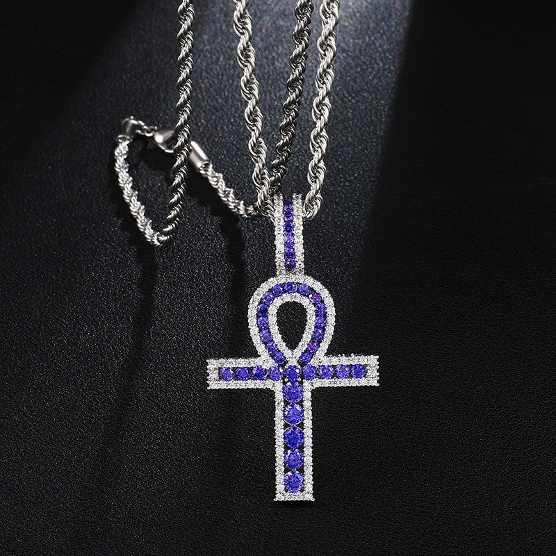 18k Rose Gold .925 Silver Key Of Life Ancient African Egyptian AAA Micro Pave Ankh Cross Pendant