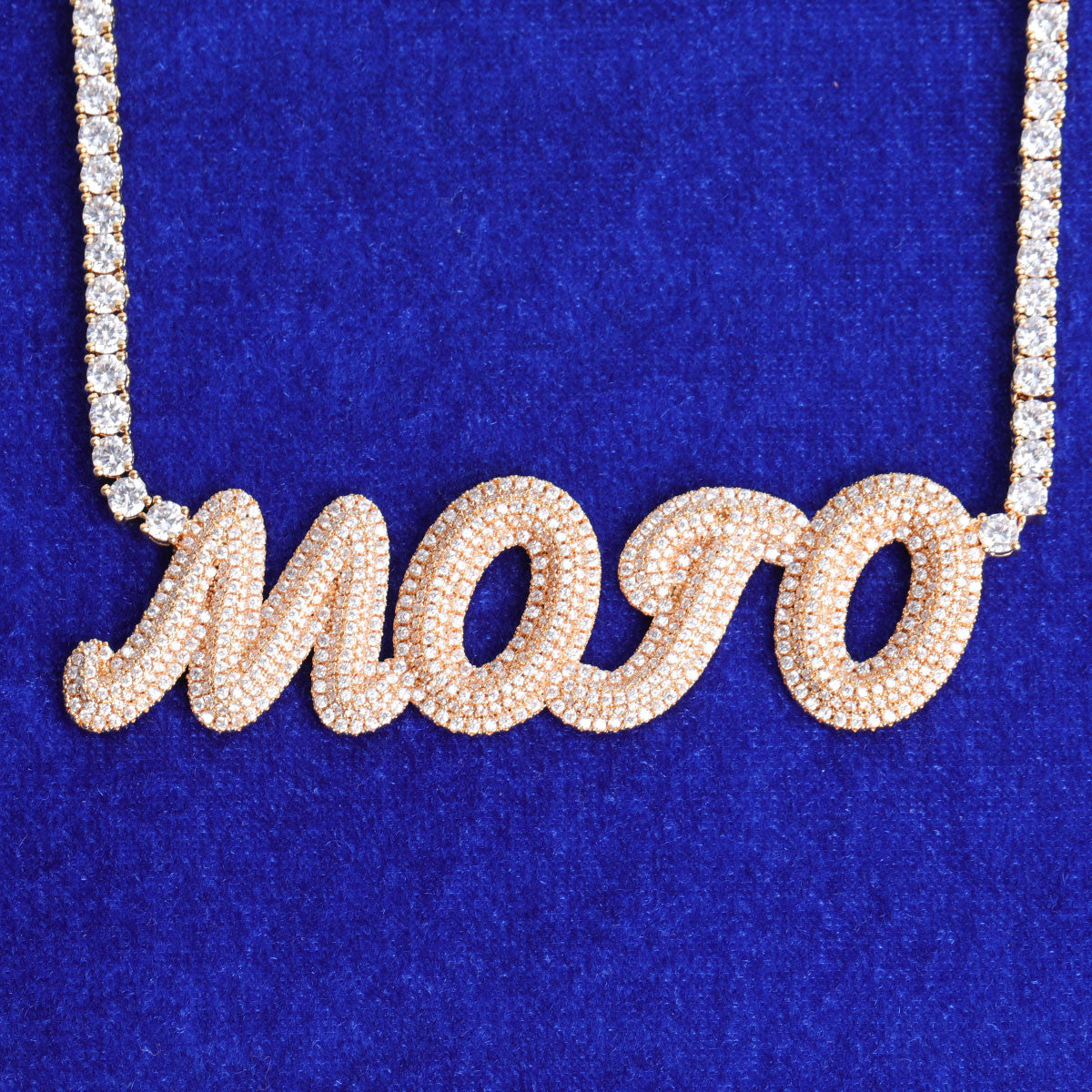 My Mojo | VVS Diamond CZ Two Layered Custom 4 Prong Set Nameplate Pendant
