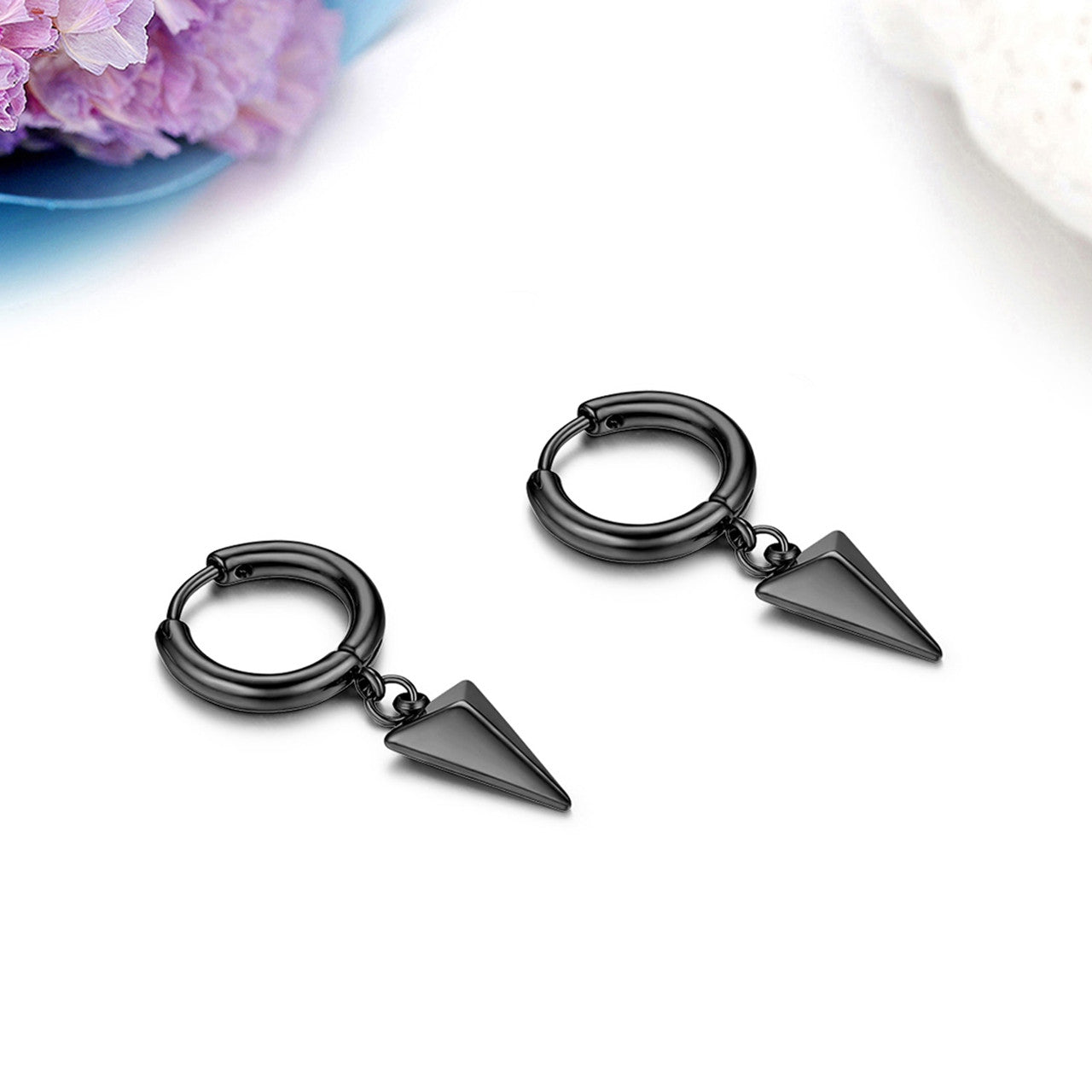 Triangle Pyramid Dangle Hoop No Tarnish No Fade Stainless Steel Gold Silver Black Earrings