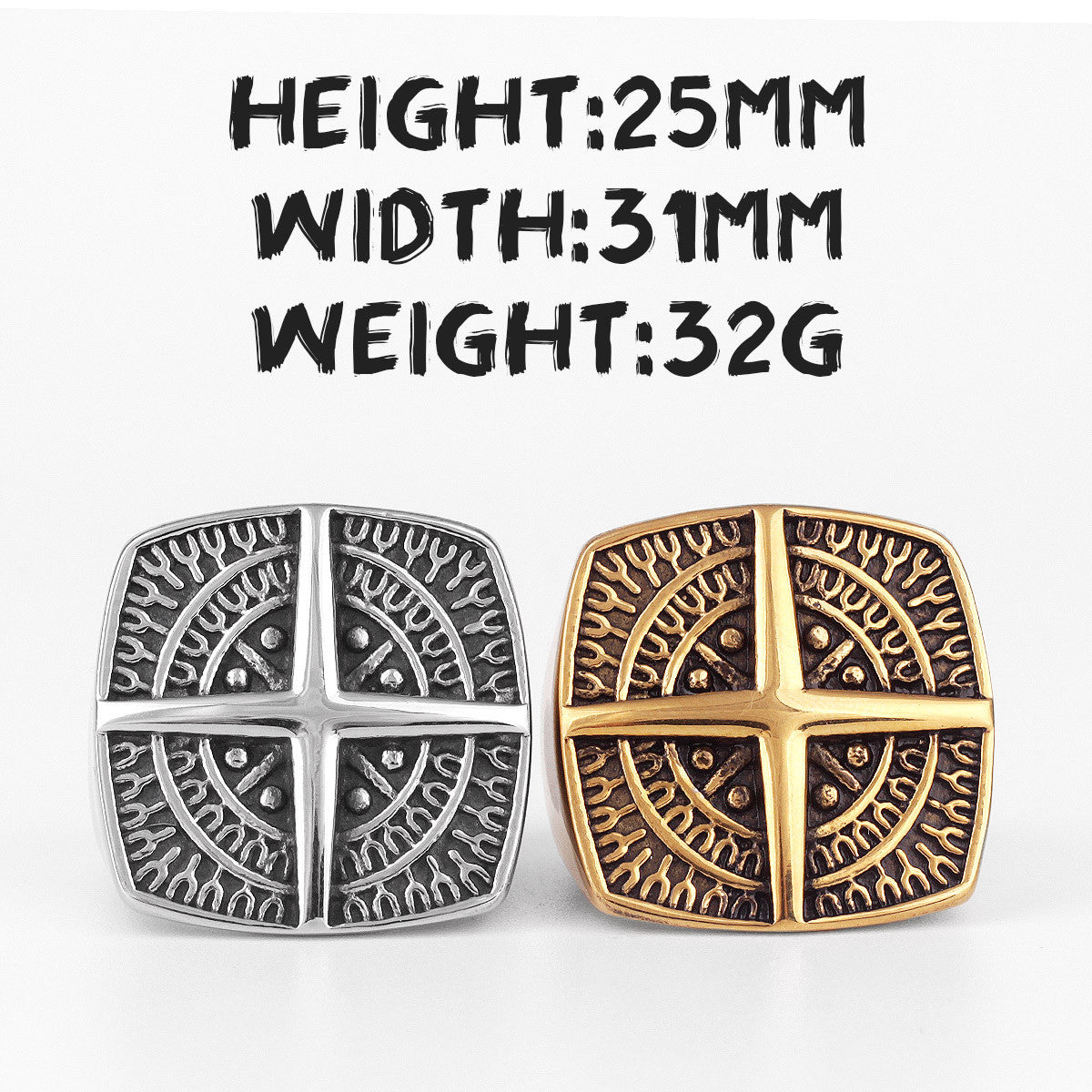 Ancient Compass | 14k Gold Over Stainless Steel Men's Street Wear Unique Ring