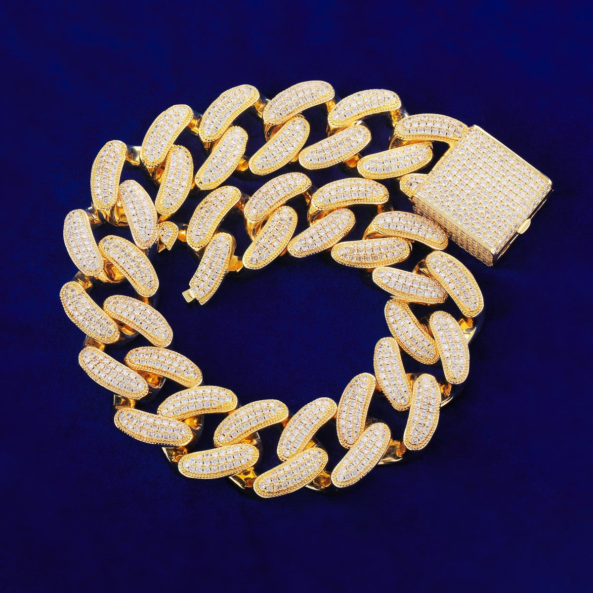 37mm Flooded Ice 24k Yellow 14k White Gold Hip Hop Miami Cuban Link Chain Necklace