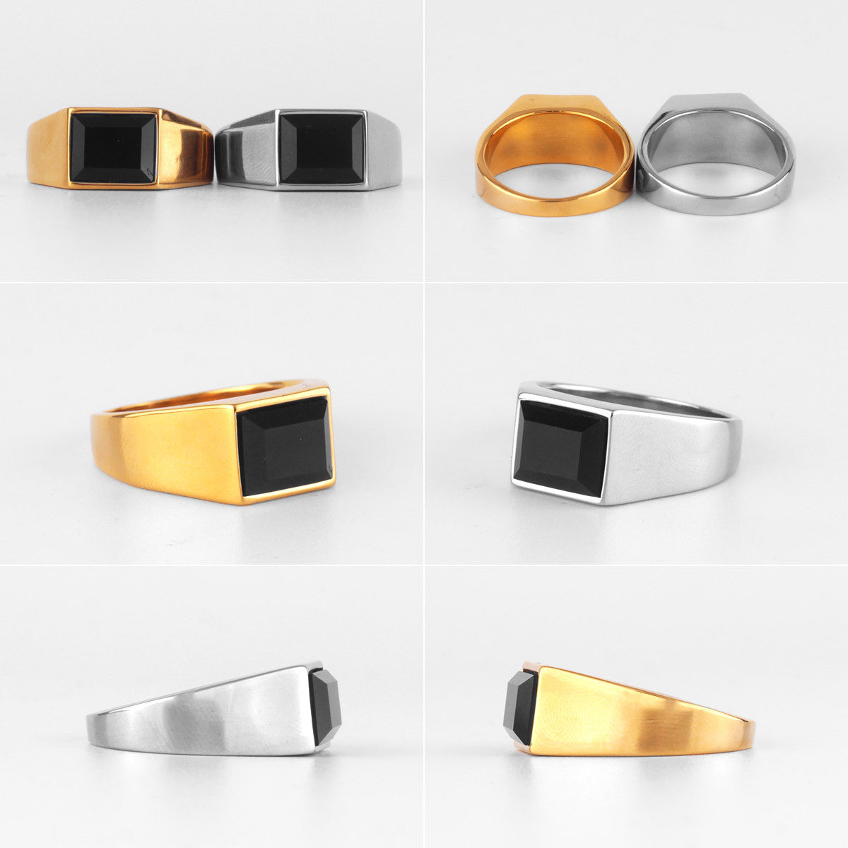 Simple Luxury | 14k Gold Over Solid Stainless Steel Black Gemstone Street Style Rings