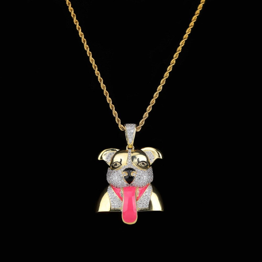 18k Gold Hip Hop Jewelry Duck Hunt AAA Micro Pave Hip Hop Dog Pendant Chain Necklace
