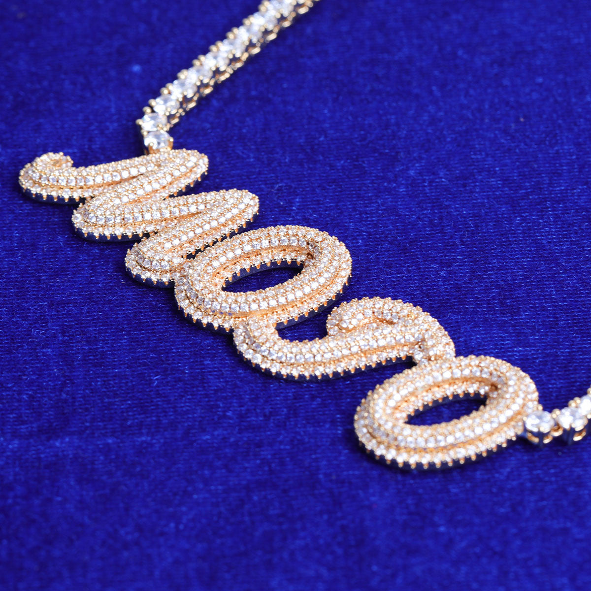 My Mojo | VVS Diamond CZ Two Layered Custom 4 Prong Set Nameplate Pendant