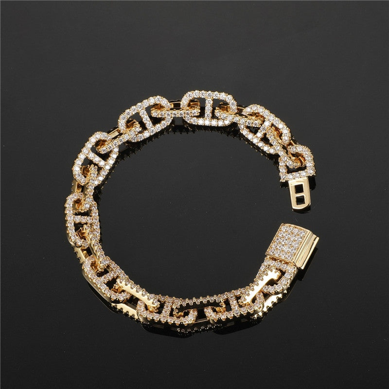 11mm Flooded Ice Open Cuban Link AAA Stone Hip Hop Bracelets