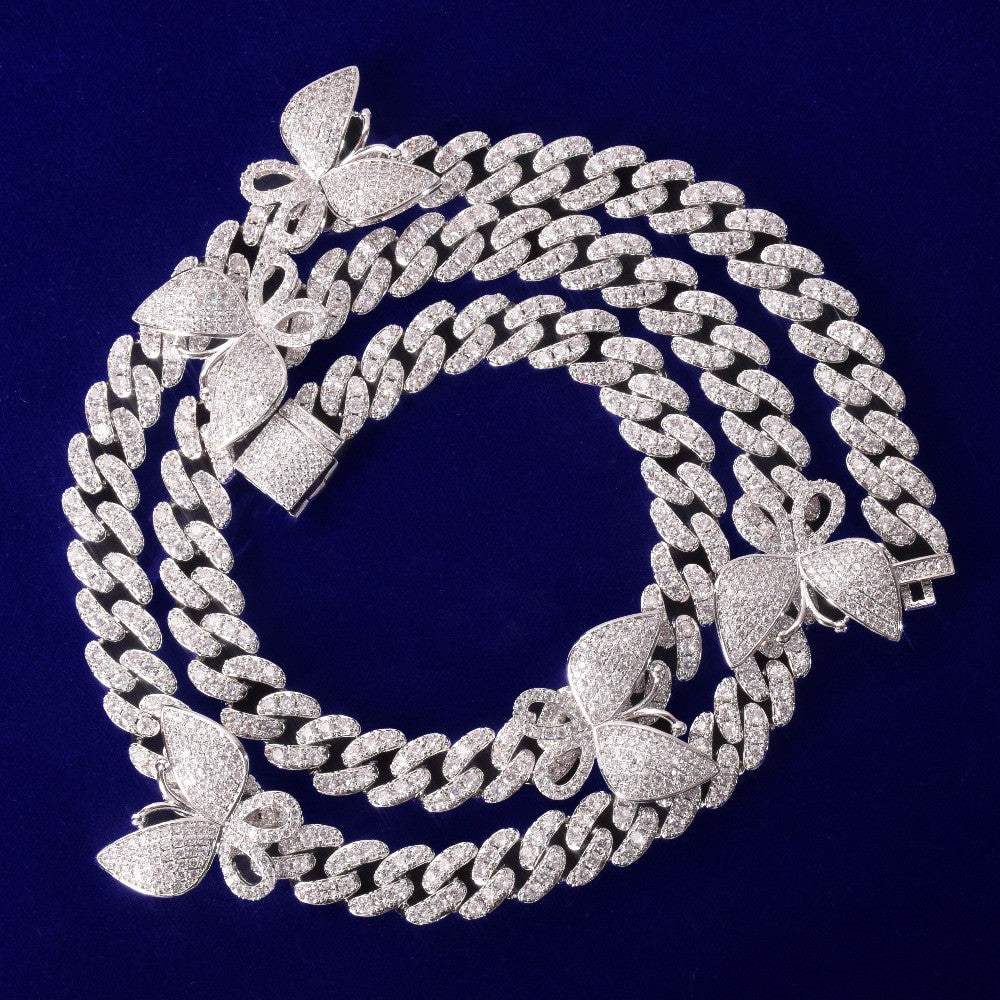 Enchanted Butterfly | Silver Rose Gold 10mm 5A VVS Zircon Monarch Bling Necklace