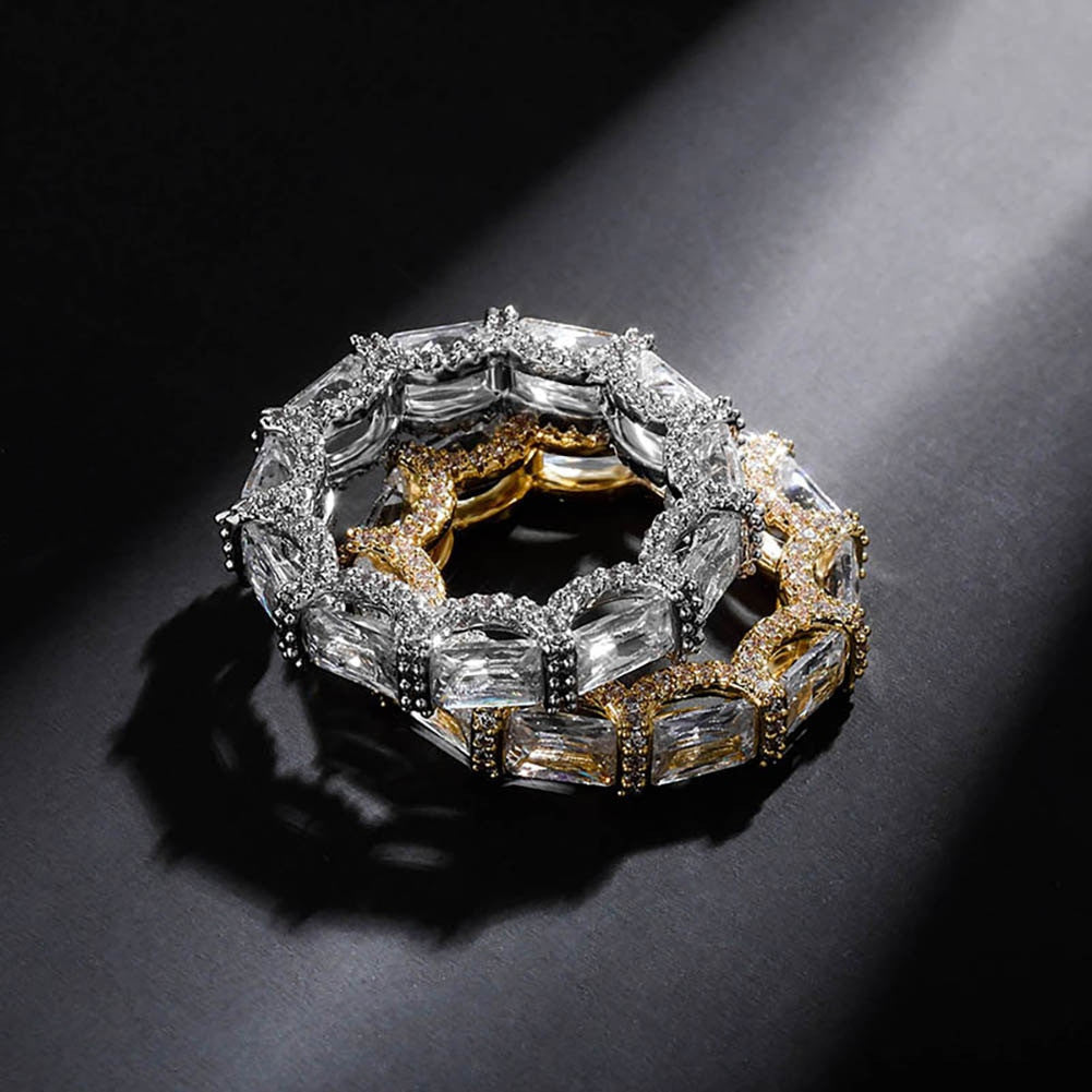 New Luxury Street Wear 14k Gold 925 Silver Flawless Baguette Hip Hop Rings