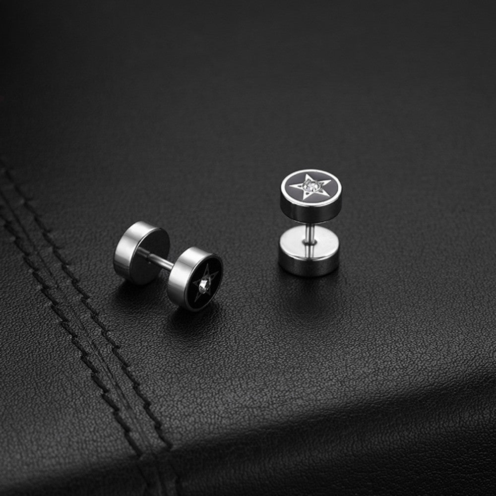 Stainless Steel Bling Street Wear Fashion 5 Star 14k Silver Black Earrings